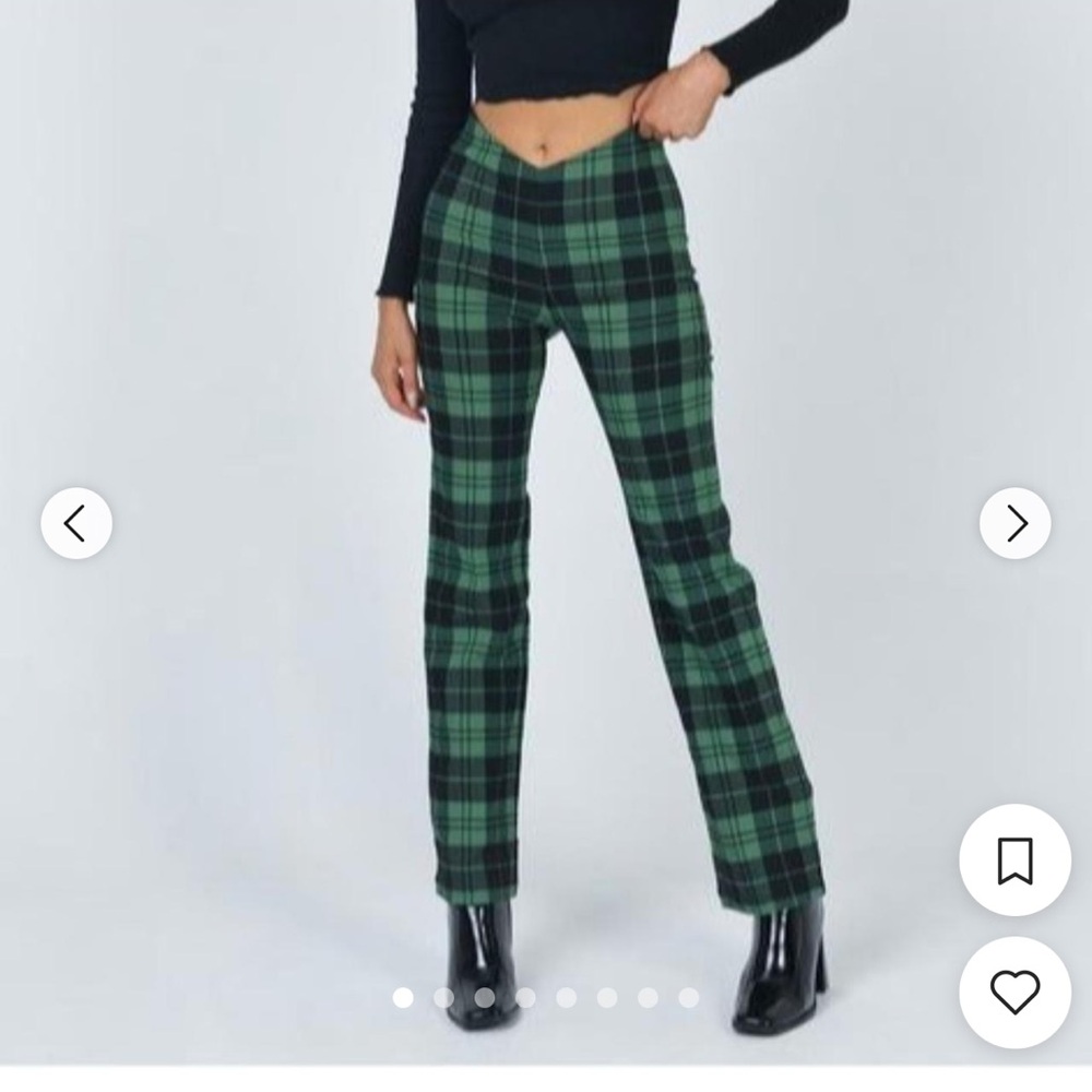 Princess Polly Dark Green Plaid Straight Leg Pants